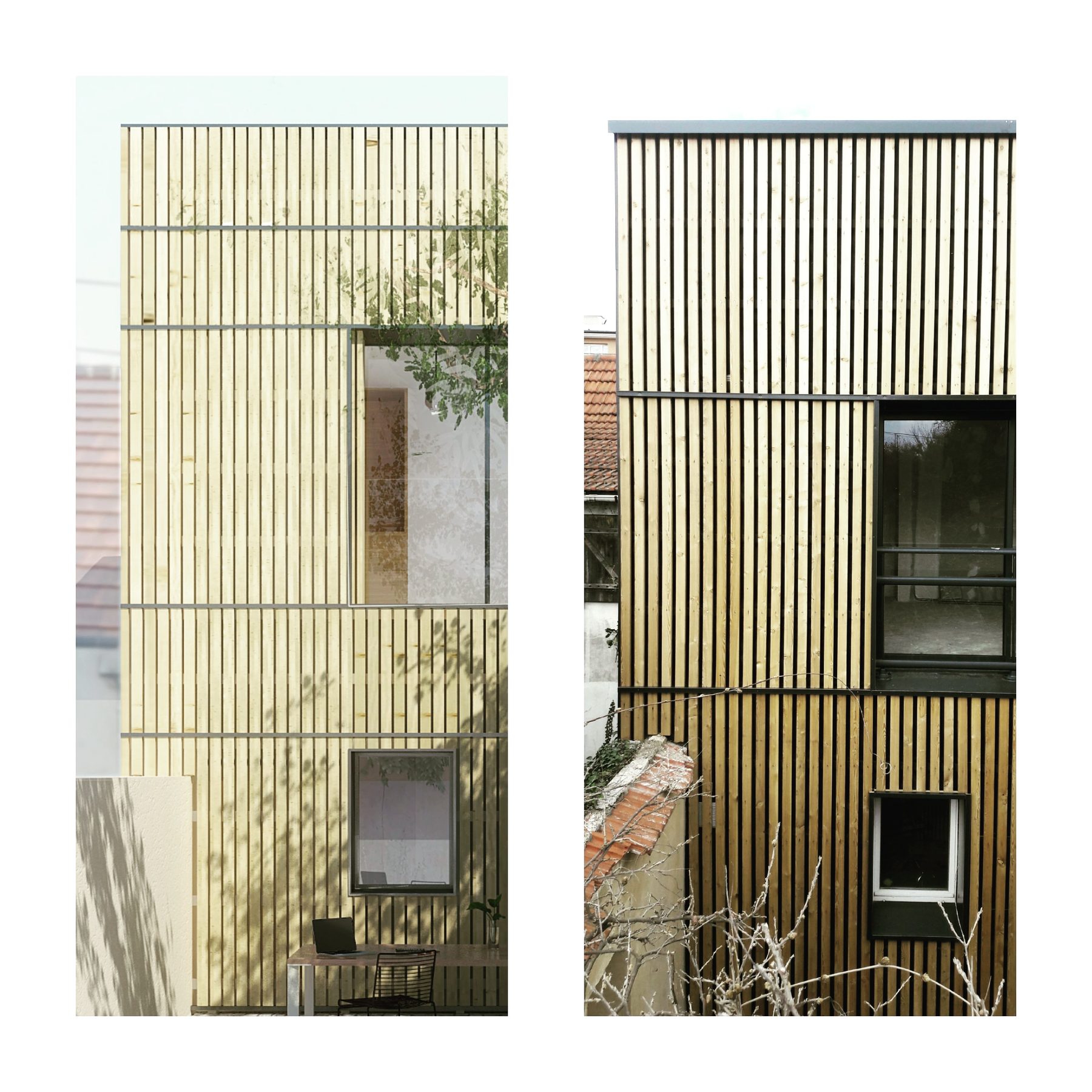 Comparaison des façades bois, projet et référence