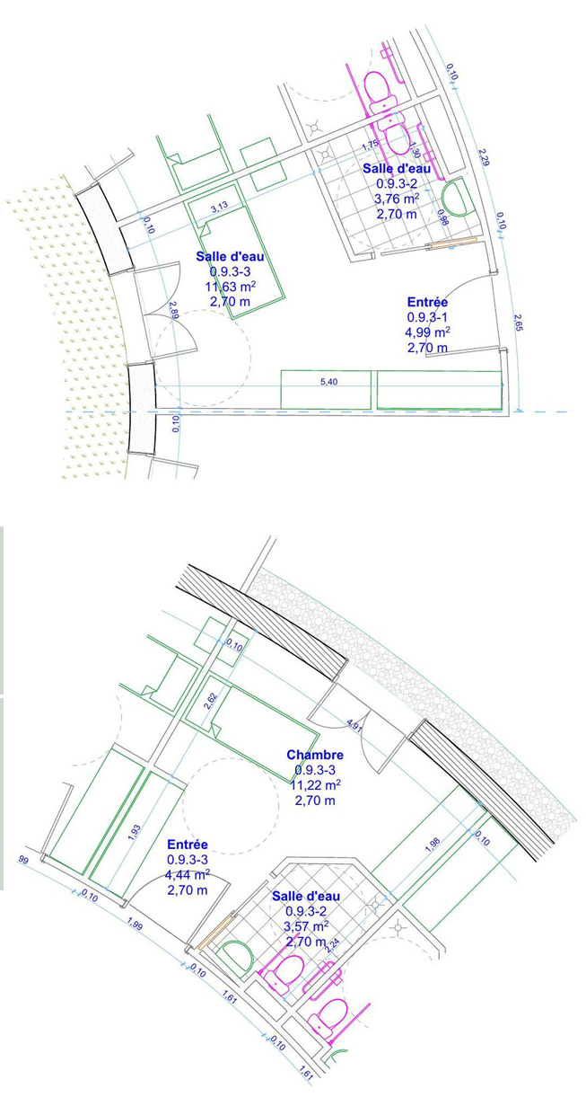 Plan de détail des chambres types au rez-de-chaussée