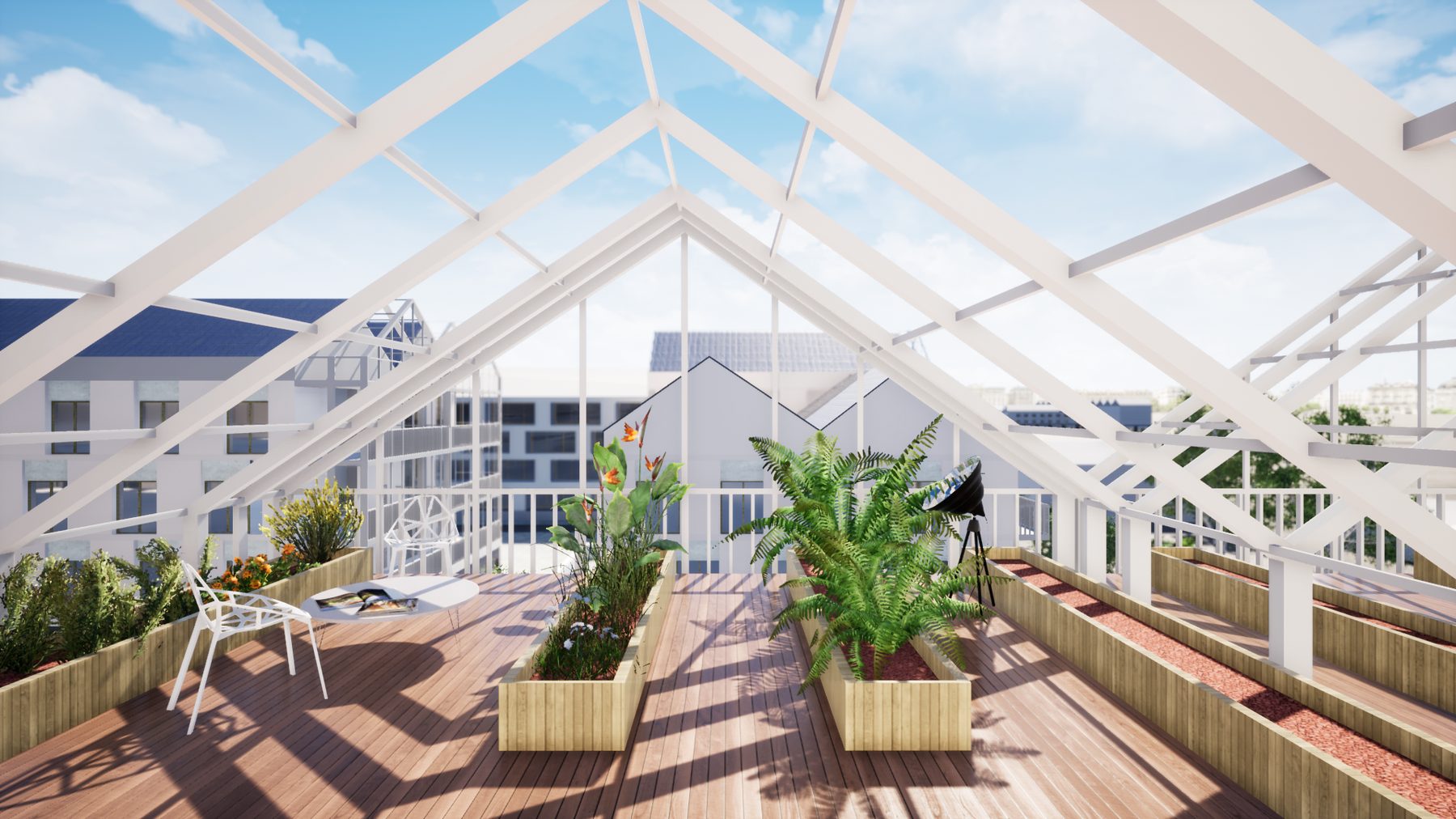 Jardin d'hiver en toiture, structure vitrée